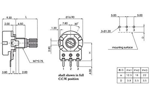 Aihasd 10PCS B100K 100K Ohm Adjustment Single Linear Rotary Taper Potentiometer Shaft 15mm