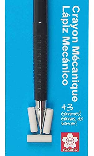 Sakura 50298 Mechanical Pencil Fixed Sleeve 0.7-mm with 3 Erasers, Black 1