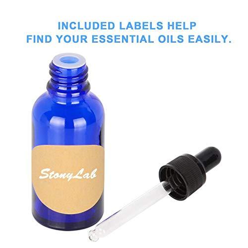 StonyLab 30ml (1 oz) 6-Pack, Cobalt Glass Dropper Bottle, Blue Empty Glass Bottle with Glass Dropper, Inner Plug and Label for Essential Oils Aromatherapy Fragrances 6 Pack