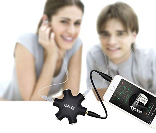 Headphone Splitter,ONXE 3.5mm Stereo Audio Headset Adapter,5 Way 1 Male to 2 3 4 5 Female Splitter Cable for Mp3 Player,Mobile Phone,Laptop,PC,Headphones,Speakersï¼ˆBlackï¼‰ Black