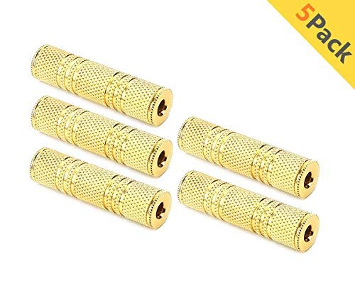 Onwon Gold Plated Coupler 3.5mm Stereo Jack to 3.5mm Stereo Jack Metal Adaptor, Female to Female Audio Coupler Connectors - 5 Pack