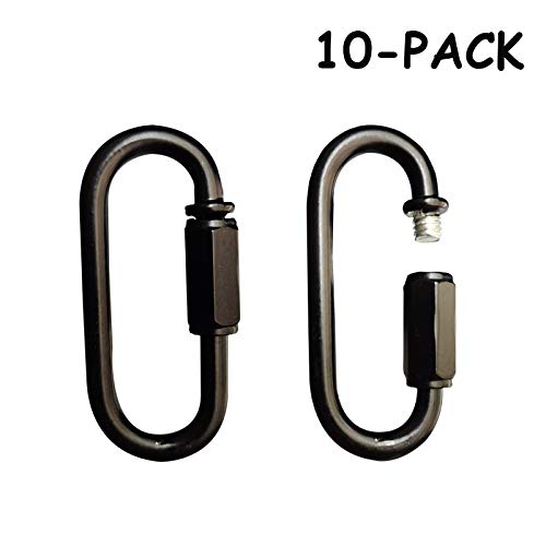 CUFEAL 10- Pack Heavy Duty D Shape Chain Locking M4 4MM Chain Quick Link Connector (Black) Black