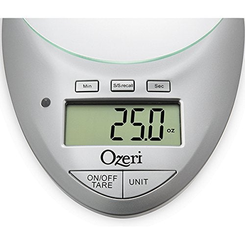 Ozeri Pro II Digital Kitchen Scale with Removable Glass Platform and Countdown Kitchen Timer (1 g to 12 lbs Capacity) Silver