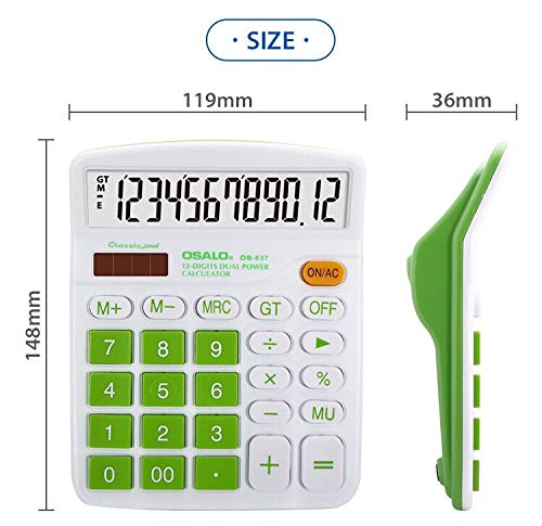 Calculator, Electronic Desktop Calculator with 12 Digit Display, Battery or Solar Power, Office Calculator. (Baby Leaf Green) Baby Leaf Green