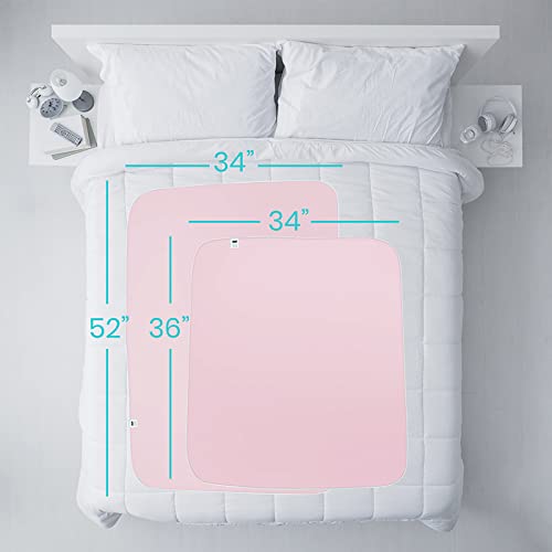 Vive Washable Incontinence Bed Pad - Heavy Duty, Waterproof Overnight Urinary Mattress Protector - Reusable Dry Bed Wetting Underpad (34" x 52", Pink) 34" x 52"