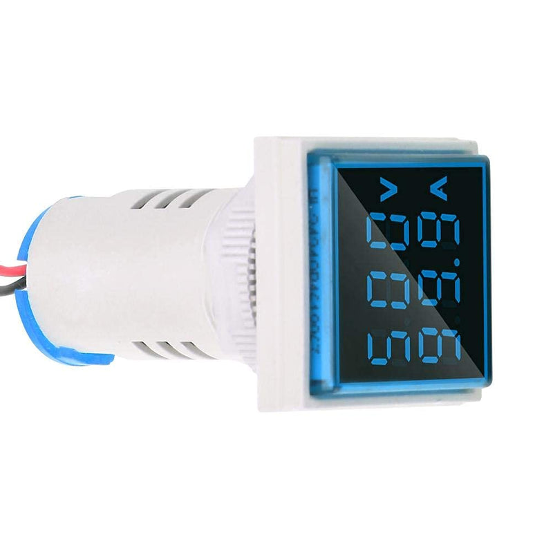 Hyuduo LED Display Voltmeter, Voltage Tester Current Detector Square 22mm Dual Display Panel Voltmeter Ammeter AC 0-100A 60-500V Meter Indicator (Blue) Blue