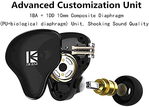KBEAR KS2 in Ear Headphone,H HIFIHEAR IEM 1BA 1DD Stereo in Ear Earphone, HiFi Over Ear Earbud Headset Noise Cancelling Hybrid Earphone with Removable Cable for Running Walking (with mic, KS2 Dark) … With Mic