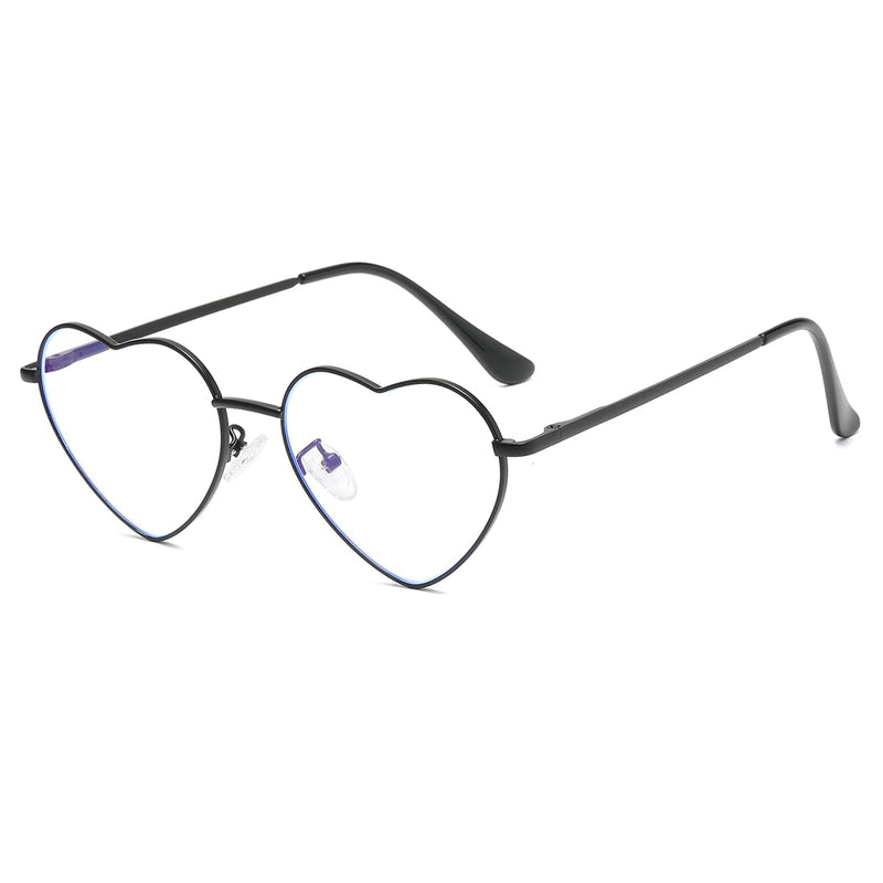 JOVAKIT Heart Shaped Blue Light Blocking Glasses for Women Fashion Vintage Lovely Style Metal Frame Eyeglasses 04 Black 54 Millimeters