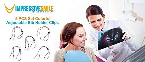Impressive Smile 5 Pieces Adjustable Flexible Bib Holder Clips for Napkin, 5 Colors
