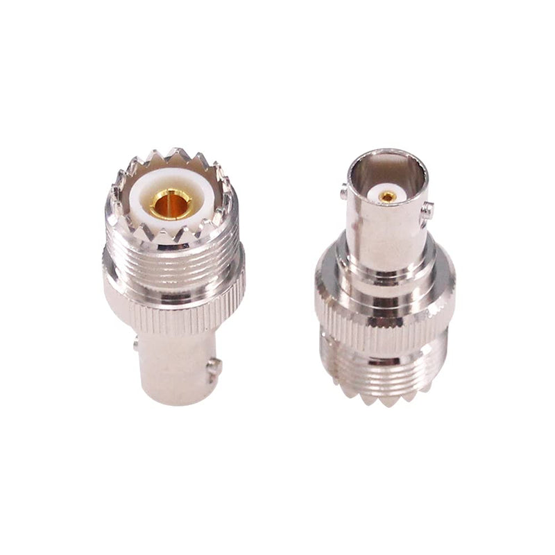 RFaha 2pcs BNC Female to UHF Female SO239 SO-239 RF Coax Coaxial Connector Adapter(F105-2), Nickel plated