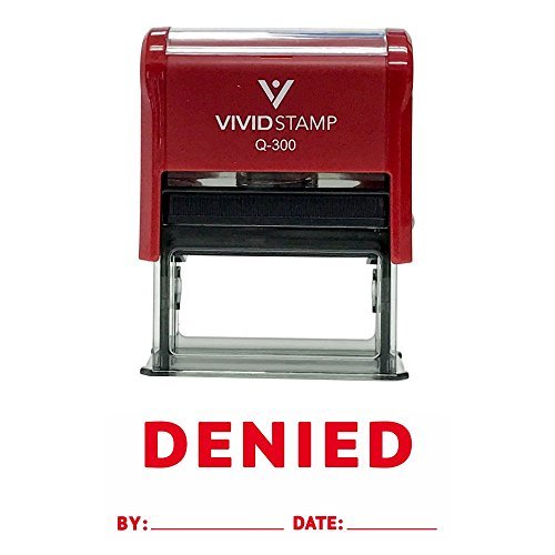 Denied by Date Self Inking Rubber Stamp (Red Ink) Large 3/4" x 1-7/8" Large Red