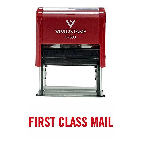 First Class Mail Self Inking Rubber Stamp (Red Ink) - Large 3/4" x 1-7/8" - Large Red