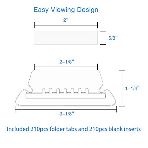 File Folder Tabs, 210+210 Sets Hanging File Folder Tabs with Inserts for Hanging Folders, 2 Inch Clear Plastic Hanging File Tabs for Quick Identification