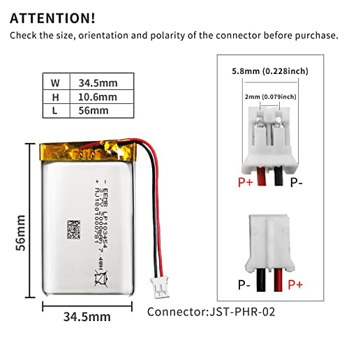 EEMB 3.7V Lithium ion Polymer Battery 2000mAh 103454 Lipo Battery Rechargeable Lithium Polymer ion Battery with JST Connector 1