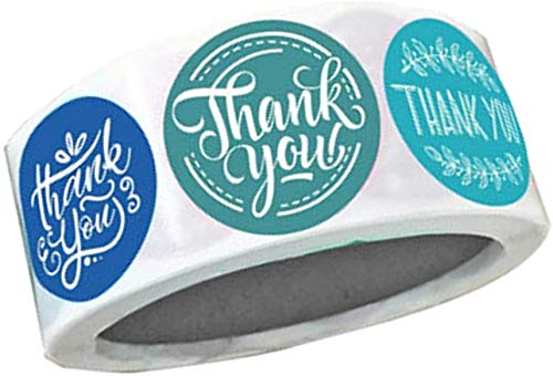 Taotenish 500pcs/Roll Thank You Stickers Kraft Stickers, Bulk Business Labels Round Labels Sticker for Small Shop Handmade Sticker, Flower - Blue