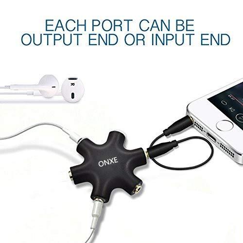 Headphone Splitter,ONXE 3.5mm Stereo Audio Headset Adapter,5 Way 1 Male to 2 3 4 5 Female Splitter Cable for Mp3 Player,Mobile Phone,Laptop,PC,Headphones,Speakersï¼ˆBlackï¼‰ Black