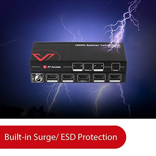 HDMI Splitter 1 in 4 Out 4K 1080p 3D, PCM7.1, Dolby TrueHD, DTS-HD Master Audio, Auto EDID, Threaded Power Supply, with Built-in ESD Protection (One Input Four Outputï¼‰ 1 in 4 Out 4K@30hz