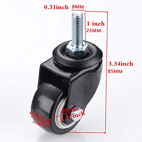 Mioni M8x25mm 4 pieces load-bearing 240kg PU rotating caster trolley furniture caster replacement (Without brake casters)