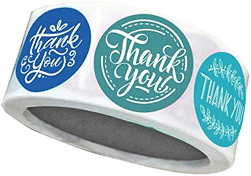 Taotenish 500pcs/Roll Thank You Stickers Kraft Stickers, Bulk Business Labels Round Labels Sticker for Small Shop Handmade Sticker, Flower - Blue