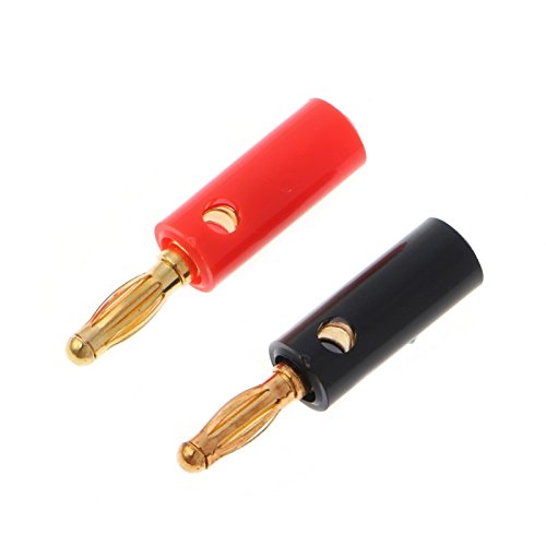 VizGiz 10 Pack Banana Plugs for Speaker Wire DIY Soldering-Free Closed Screw 4MM Gold Plated Banana Speaker PIN Plug Connectors Adapter for Amplifier Audio Cable (5 Black+ 5 Red)