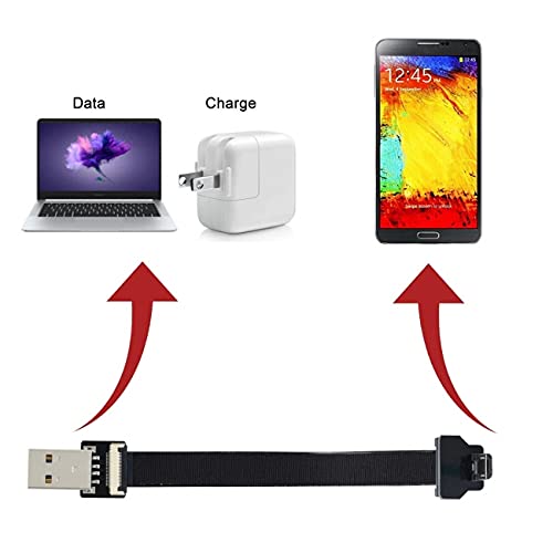 Cablecc Up Angled USB 2.0 Type-A Male to Micro USB 5Pin Male Data Flat Slim FPC Cable for FPV & Disk & Phone 50cm 0.5M