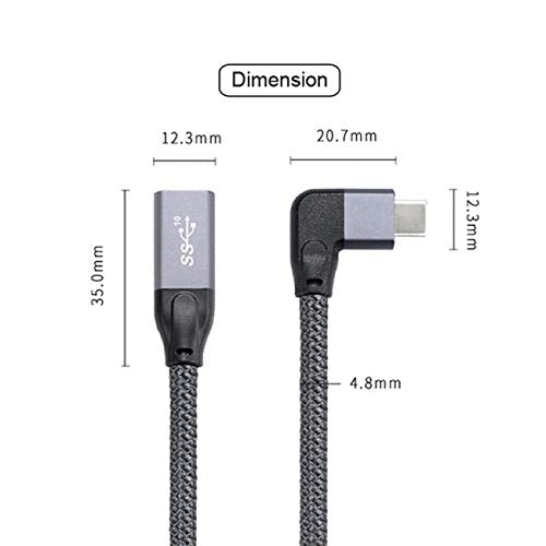 Cablecc Left Right Angled USB-C USB 3.1 Type C Male to Female Extension Data Cable with Sleeve for Laptop Sleeve Angled Type