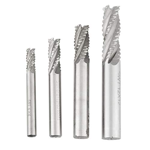 4pcs 4-Flute Milling Cutter HSS Roughing Cutter CNC Router Milling Cutter M6/M8/M10/M12 Twist Drill Bit for Slot Milling Hole Edge