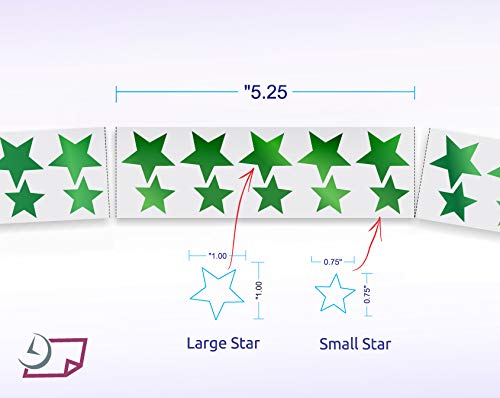 Metallic Foil Star Stickers, Assorted Sizes, ¾” and 1” - 450 Labels per Roll with perf on roll After Every 10 Labels (Green) Green