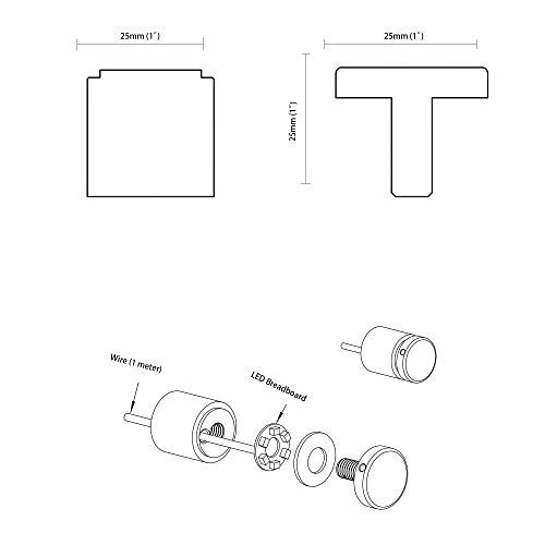 TOPNIKE LED Sign Standoffs 1"×1", Silver Aluminum, White LED Standoff Sign Holder, for Glass, Acrylic and Other Transparent Plates, Pack of 4 LED Standoffs with 1 Power Supply.