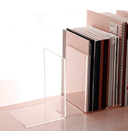 CY craft 4 Pieces Bookends,Clear Acrylic Bookends for Shelves,Heavy Duty Book Ends and Desktop Organizer,Book Stopper for Books/Movies/CDs,7.3 ×4.8× 4.8 inch