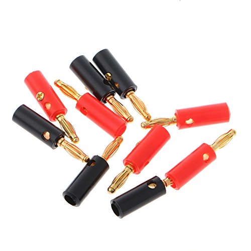 VizGiz 10 Pack Banana Plugs for Speaker Wire DIY Soldering-Free Closed Screw 4MM Gold Plated Banana Speaker PIN Plug Connectors Adapter for Amplifier Audio Cable (5 Black+ 5 Red)