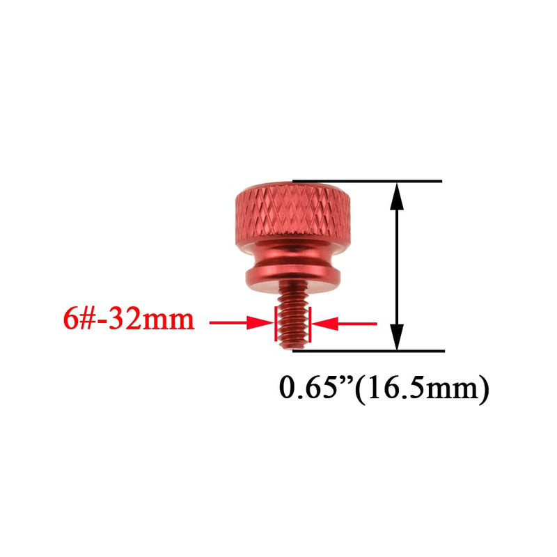 Hahiyo Anodized Aluminum Thumbscrews 6#-32 Thread Size Large Knurled Head Cage Mounts Hand Tighten Easy Grip Turn Not Damage Short Inside Sturdy Sleek for Computer Case PCI Slot Red 10PCS 6#-32-Red-10Pieces