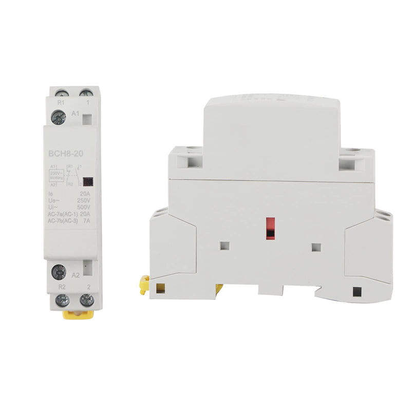Household AC Contactor DIN Rail Relay 230v, 7A (Ac-7B) Compact Modularization Durable 1NO, 1NC, 2P, 20A AC Contactor for Household Applications No Noise (220V/230V) 220V/230V