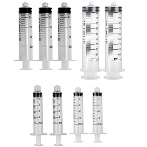 Plastic Syringe Luer Lock With Measurement No Needle for Scientific Labs Liquid Measuring, 20ml 10pcs