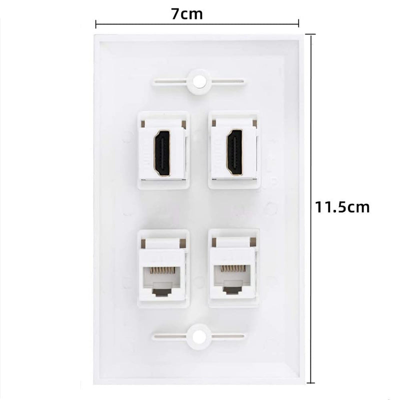 HDMI Cat6 RJ45 Wall Plate, 4Port Outlet Wall Plate,Halokny 2 x HDMI Keystone Jack + 2 x Cat6 RJ45 Ethernet, for Wall Plate Face Plate, White
