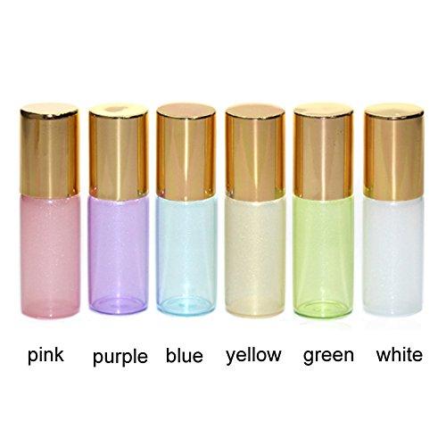 12Pcs 5ml Pearl Color Glass Roller Bottles Roll-on Bottles Vial Container with Stainless Steel Roller Balls and Gold Cap for Essential Oil Perfumes Liquid Aromatherapy+1pc 3ml Free Dropper,Blue