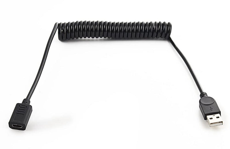 Coiled USB C Cable, Traovien USB A 2.0 Male to USB Type C Female Spring Data Charging Cable Stretched 0.6-5FT for Car Charger Galaxy S8 S9, Moto Z, More (USB A Male to C Female) USB A male to C female