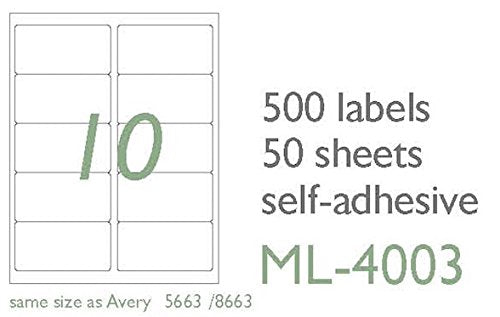 MACO Laser/Ink Jet Matte Clear Shipping Labels, 2 x 4-1/4 Inches, 10 Per Sheet, 500 Per Box (ML-4003)