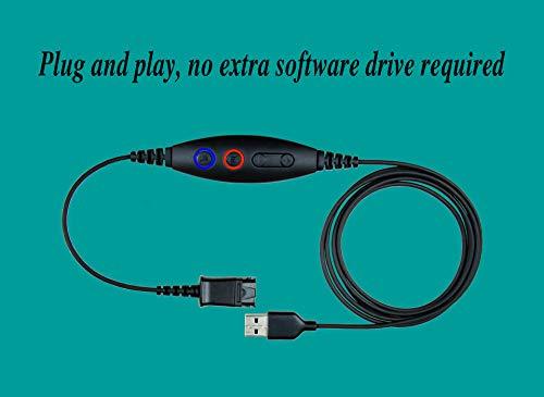 USB Adapter Cable Compatible Plantronics or daily headset with QD (Quick Disconnect) to USB Plug, Speaker Volume & Mic Mute Control Connects Headset to PC, Laptop, Soft Phone and More