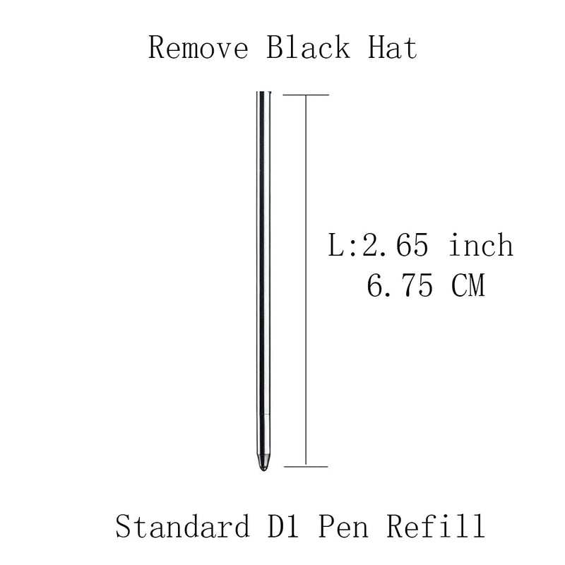 MengRan 2.75'' Ballpoint Pen Refills,Standard D1 Ballpoint Pen Refill (Remove Black Hat),Metal Refill,Black Ink,(Pack of 10) 10 pcs Black ink