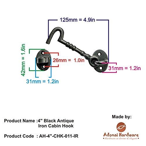 Adonai Hardware "Shemer" Antique Cast Iron Cabin Hook and Eye Safety Window Latch (Matte Black, 4" x 2pack) for Barn Wooden Doors, Gates, Cabinets, Sheds, Fences, Security, DIY Easy Installation Black Powder Coated 4 Inch x 2 Pack