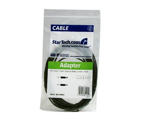 StarTech.com 15 ft. (4.6 m) 3.5mm Audio Cable - 3.5mm Slim Audio Cable - Gold Plated Connectors - Male/Male - Aux Cable (MU15MMS), Black 15ft Straight