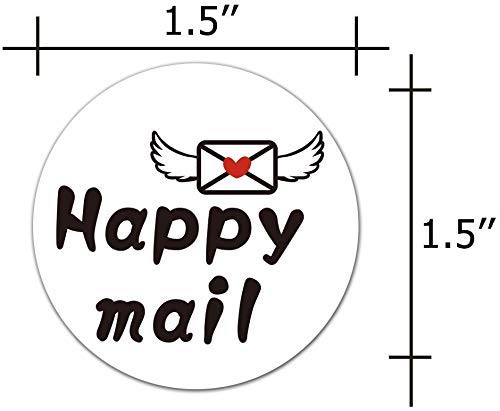 Happy Mail Stickers 1.5 Inch Happy Post Mail Mailing Stickers - Happy Mail Thank You Roll Stickers for Packaging 500 Pcs Packaging Stickers for Envelopes Small Business Supplies (White, 1.5 Inch) White