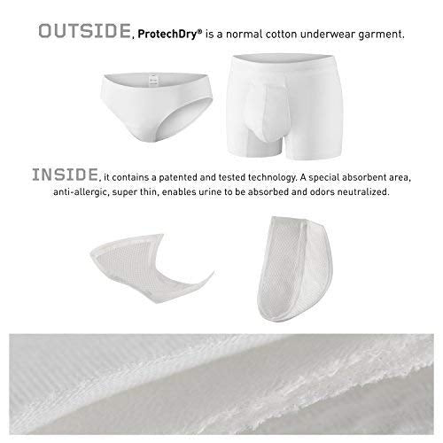 PROTECHDRY - Washable Urinary Incontinence Cotton Boxer Brief Underwear for Men with Front Absorbent Area, Black Large Large (Pack of 1)