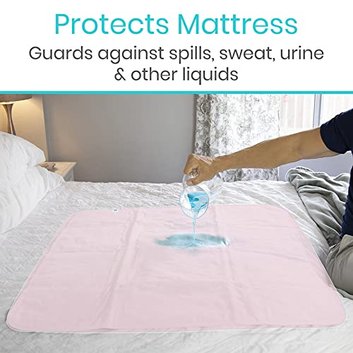 Vive Washable Incontinence Bed Pad - Heavy Duty, Waterproof Overnight Urinary Mattress Protector - Reusable Dry Bed Wetting Underpad (34" x 52", Pink) 34" x 52"