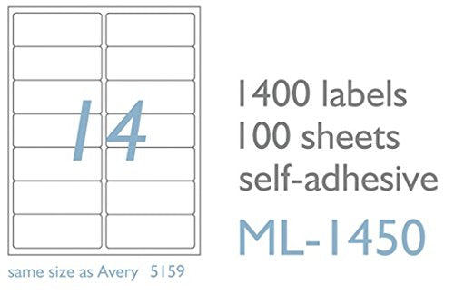 MACO Laser/Ink Jet White Address Labels, 1-1/2 x 4 Inches, 14 Per Sheet, 1400 Per Box (ML-1450)