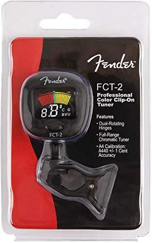 Fender FT-2 Professional Clip on Tuner for Acoustic Guitar, Electric Guitar, Bass, Mandolin, Violin, Ukulele, and Banjo Black FCT-2