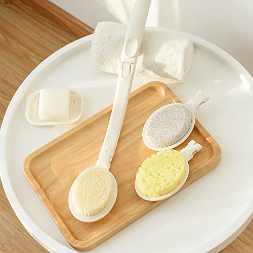 LFJ 3 in 1 Back Bath Brush Set for Shower, 19" Long Handle Body Brush, Bath Sponge and Pumice Gentle Exfoliation and Improved Skin Health, Suitable for Men and Women Nylon soft brush