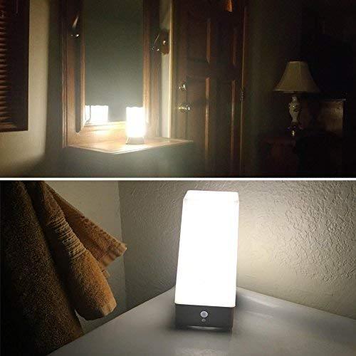 WRalwaysLX 3 Modes Battery Powered Small Table Lamp,Bedside Lamp Wireless PIR Motion Sensor LED Night Light,USE 3x1.5VAAA Battery,Sensitive Portable Moving Lamp for Kids Room,Hallway,Bedroom Square Bronze