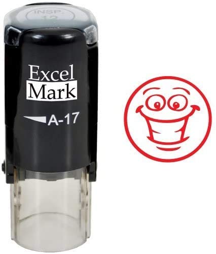 Smiley Face - ExcelMark Self-Inking Round Teacher Stamp - Red Ink